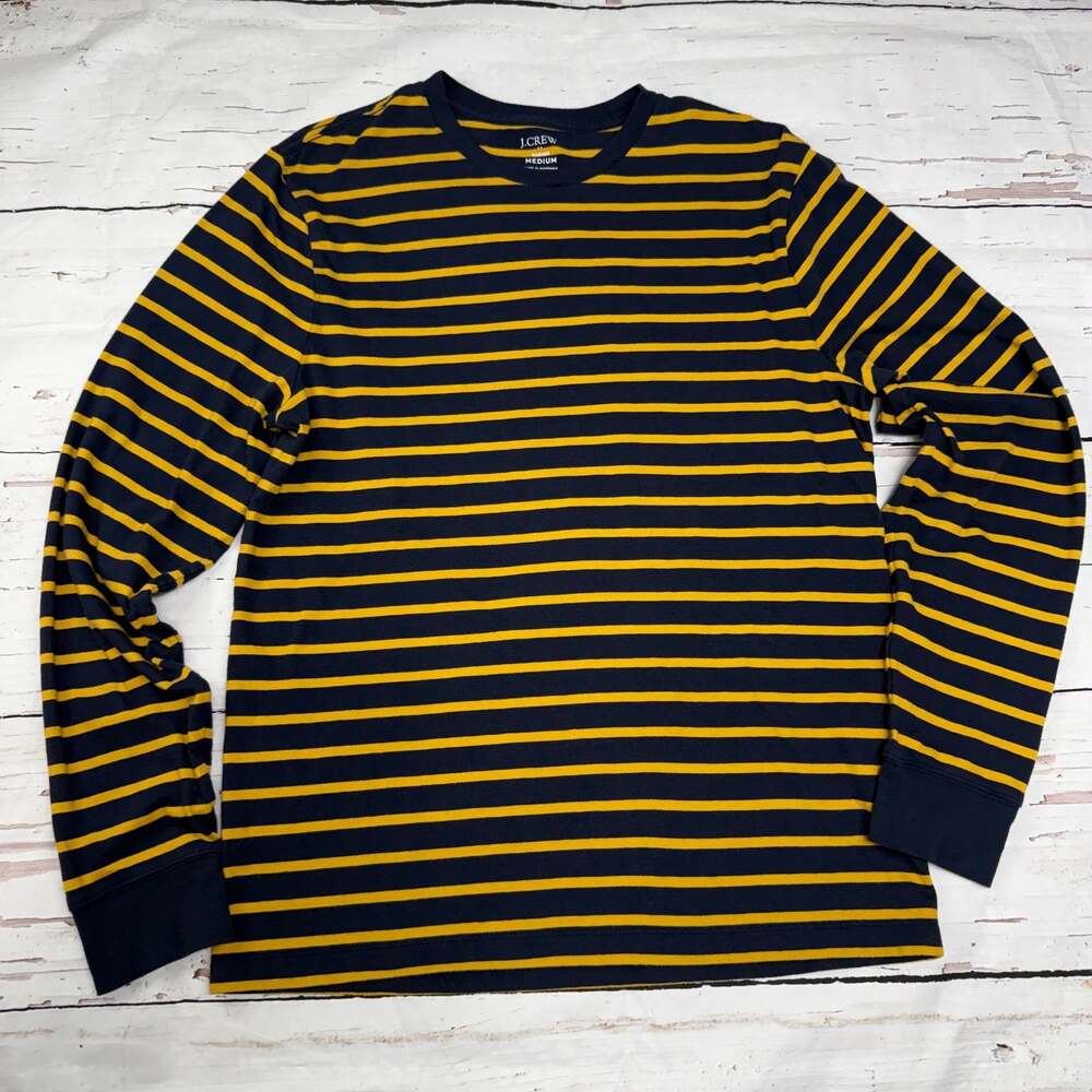 J.Crew Re-Imagined Navy Yellow Striped Long Sleeve Top Size M - Picture 1 of 8
